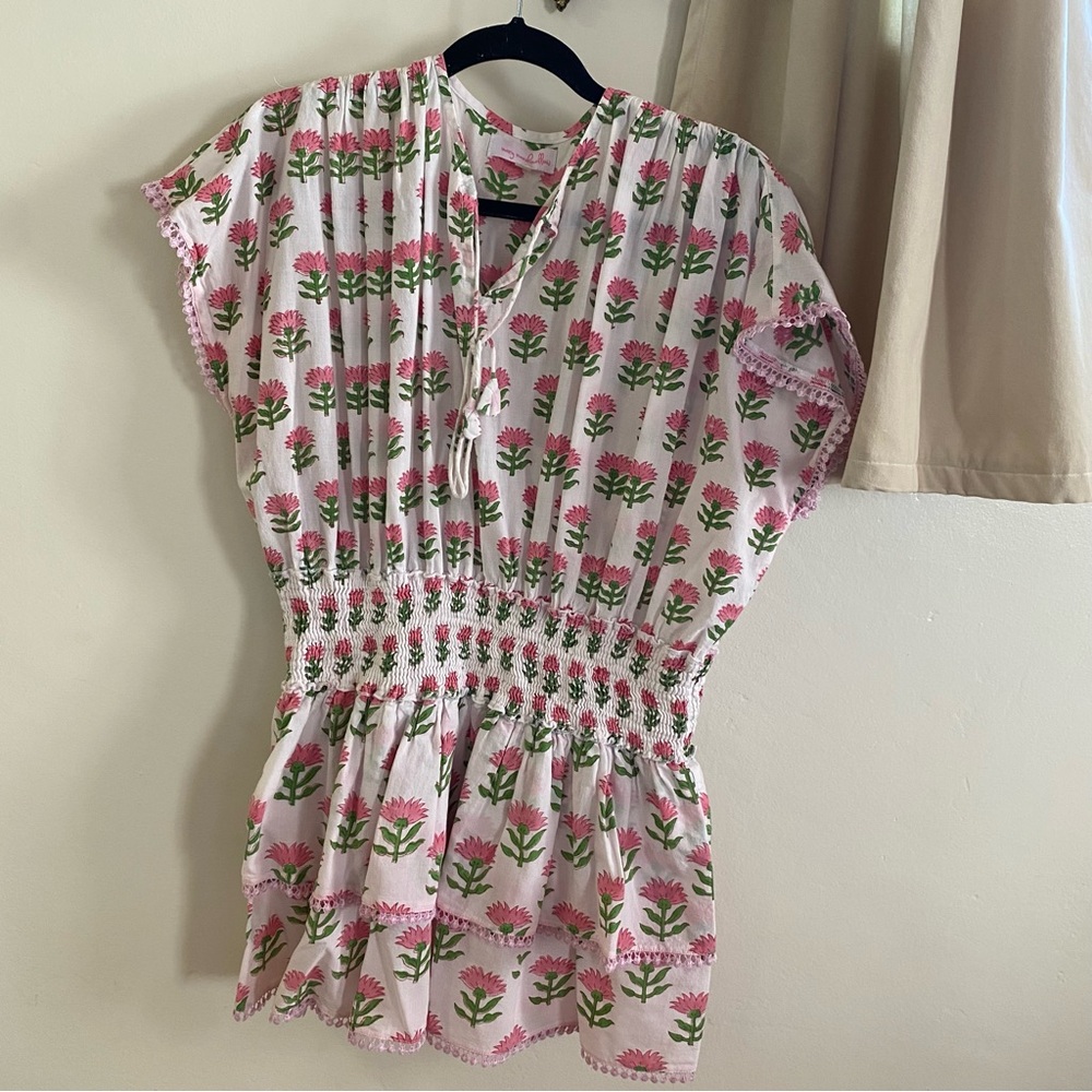 Floral Smocked Waist Pink & Green Women’s Top